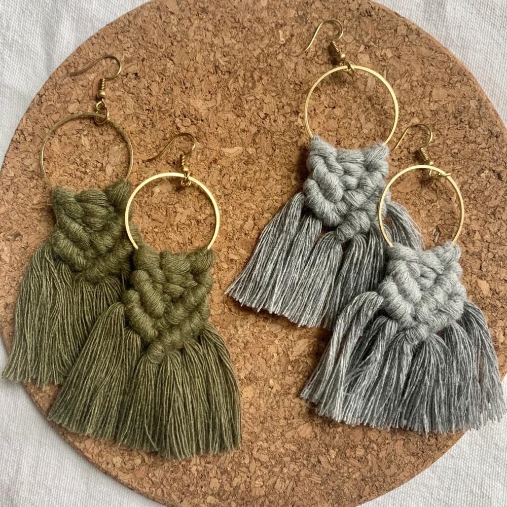Handmade Macrame Fringe Hoops